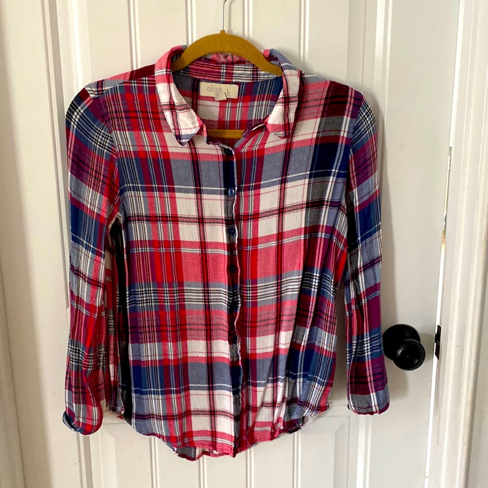 Olive & Oak Womens S button shirt plaid red blue softest style perfect for fall